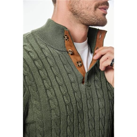 NEW Men's Cable Knit Pullover Sweater Casual Long Sleeve Stand Collar - Picture 5 of 6